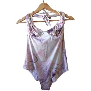 La Perla Swimsuit 44 Sea Butterfly Pink Purple One Piece Halter Low Open Back